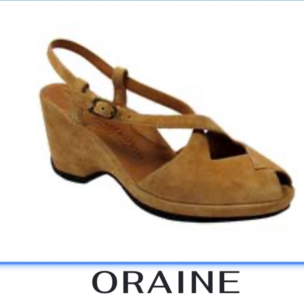 NEW L'Amour Des Pieds Collection Oraine Brown Suede Wedge Heels SZ 37,7